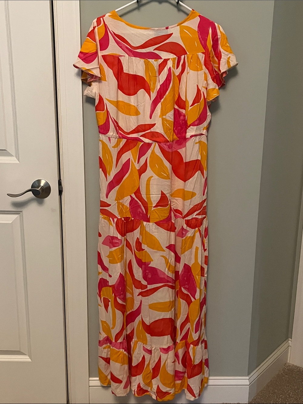 Deli S Dress cotton linen abstract 12 tiered - Picture 4 of 10
